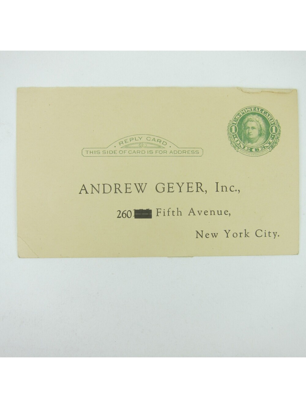 Postcard Andrew Geyer Inc New York City 1 Cent Martha Washington Stamp Antique